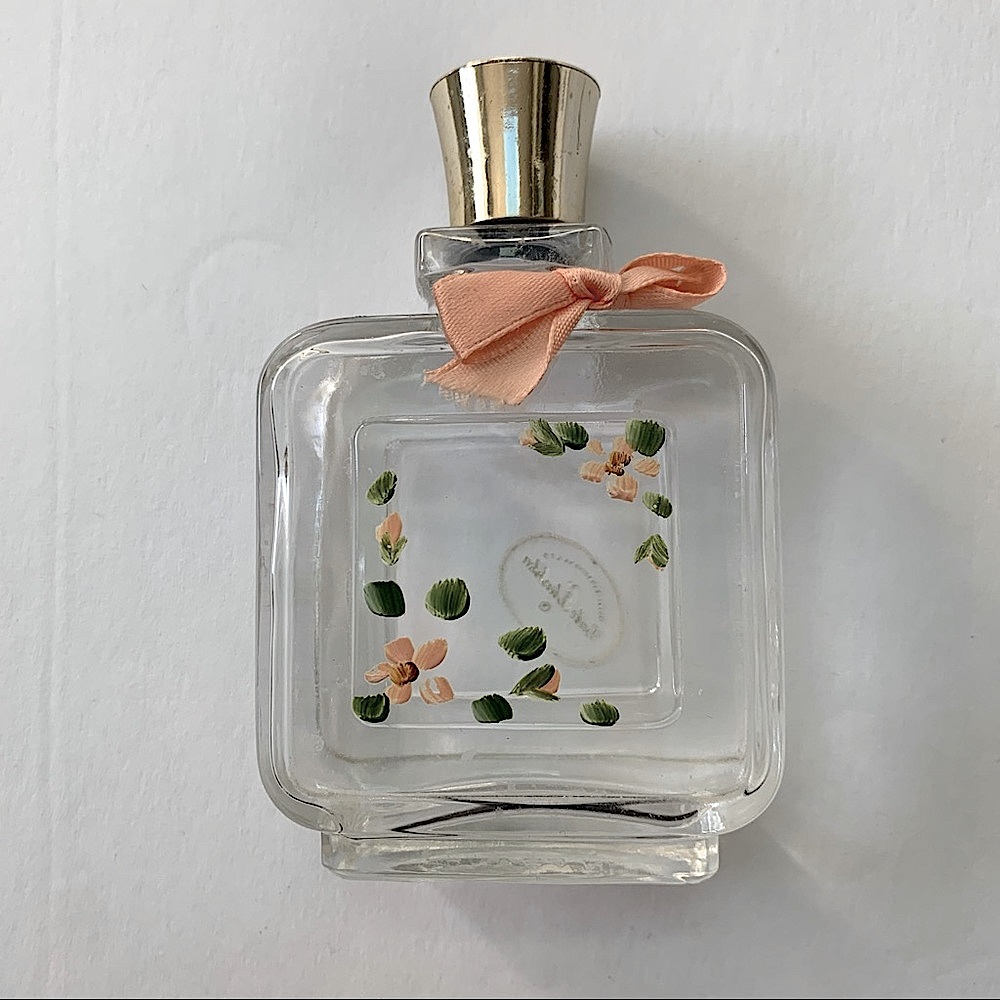 Hand painted peach flowers perfume bottle by Gale Blashka Guilt Reflections - Picture 3 of 12